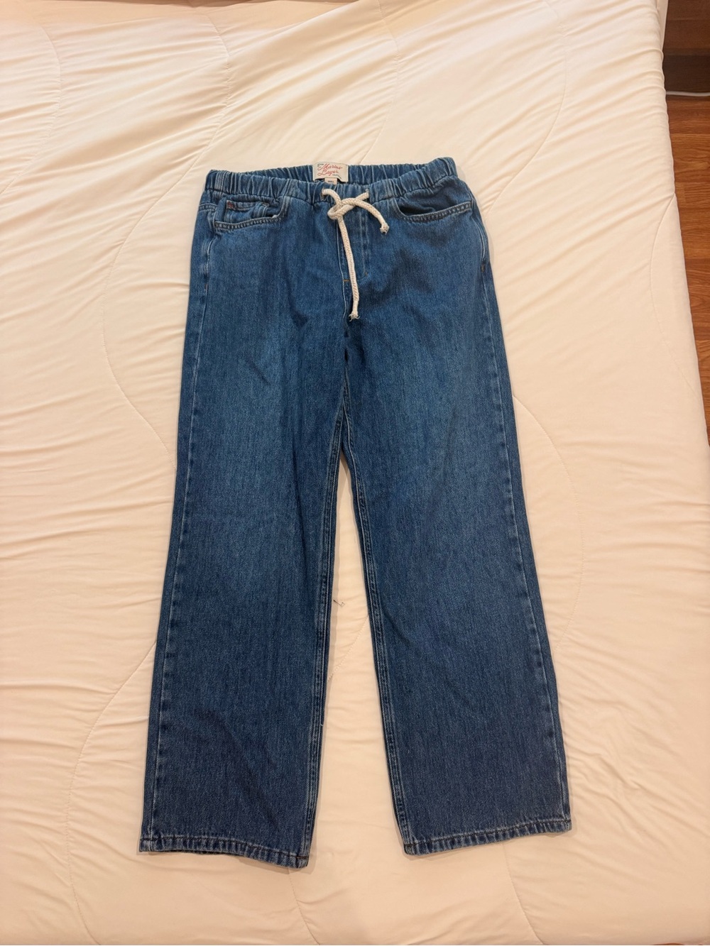 Marine Layer Women's Blue Drawstring Waist Straight-Leg Jeans